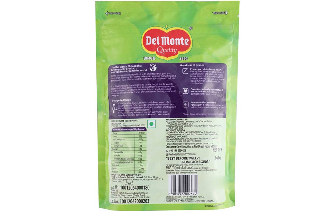 Del Monte Pitted Prunes    Pack  340 grams